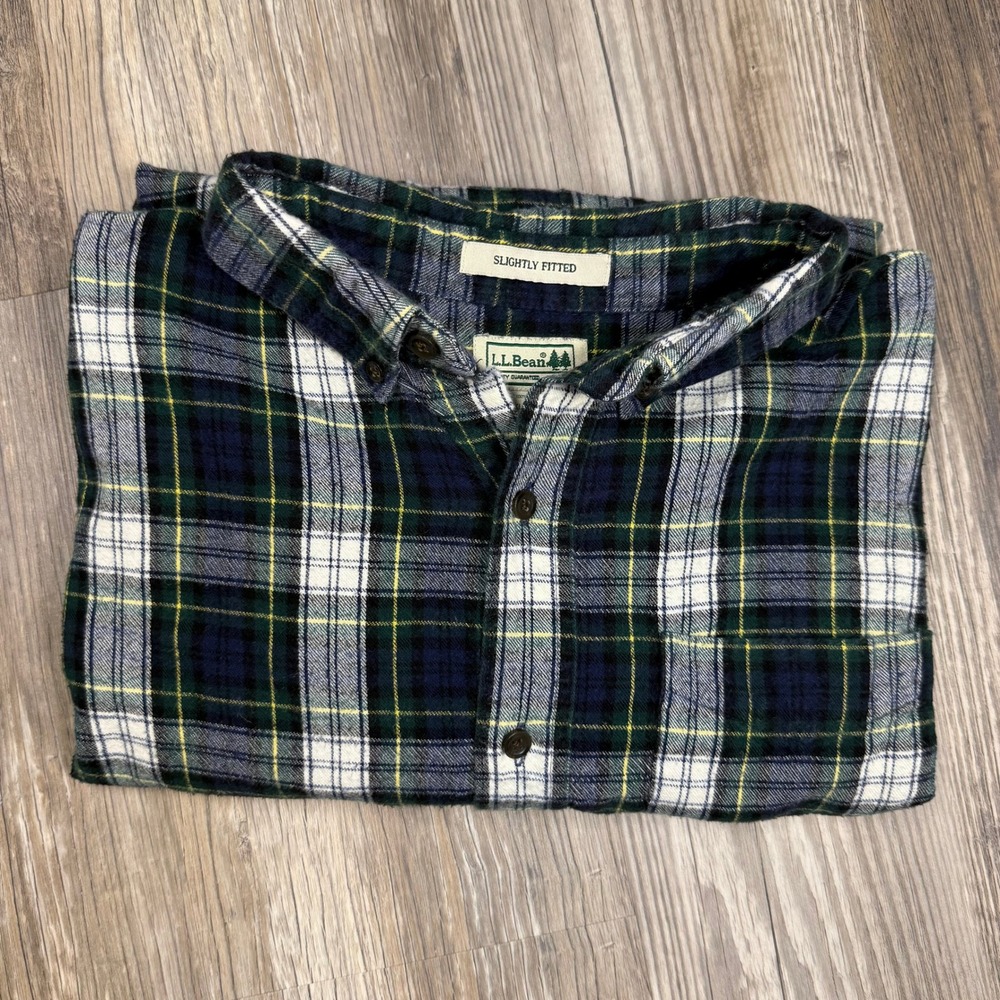 Vintage Y2K LL Bean Lumberjack Slightly Fitted Flannel Shirt Navy Green Plaid XL